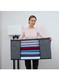 BESTOTTAM BESTOTTAM 3 Pack Oversize Clothes Storage Thick Fabric for Comforters Blankets Bedding Foldable with Sturdy Zipper Clear Window Grey Reusable and Sustainable  - Image 4