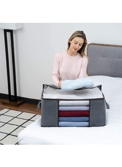 BESTOTTAM BESTOTTAM 3 Pack Oversize Clothes Storage Thick Fabric for Comforters Blankets Bedding Foldable with Sturdy Zipper Clear Window Grey Reusable and Sustainable  - Image 2