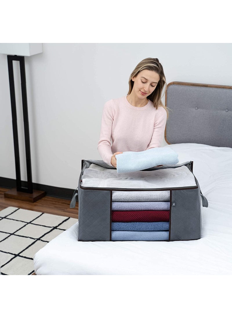 BESTOTTAM - BESTOTTAM 3 Pack Oversize Clothes Storage Thick Fabric for Comforters Blankets Bedding Foldable with Sturdy Zipper Clear Window Grey Reusable and Sustainable - Image 1