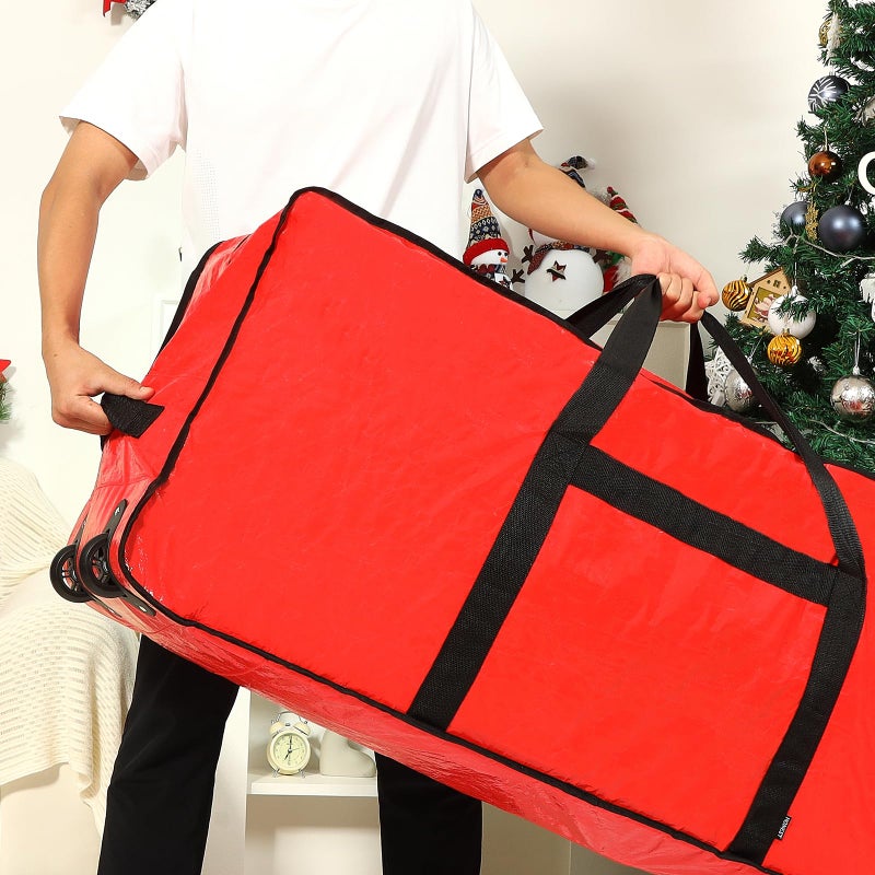 HOMEST Christmas Tree Storage Bag, Fits for 7.5-9 ft Xmas Artificials, Zippered Bag with Reinforced Carrying Handles and Wheels, Red (Bag Only) - Image 5