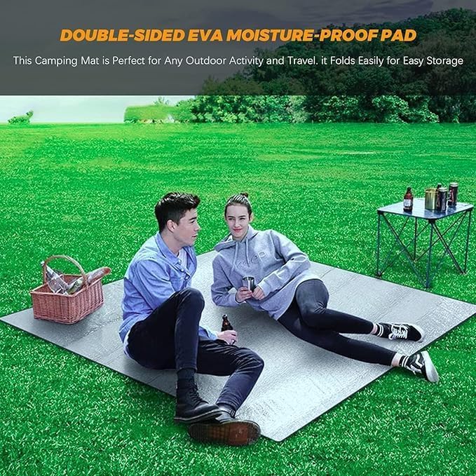 PIHARVA حصيرة نزهة من الألمنيوم 2x2م – بطانية خارجية قابلة للطي ومقاومة للماء | حصيرة سفر مقاومة للرطوبة للشاطئ، التخييم، الخيمة، المشي، الحديقة، السياحة وغطاء أرضي محمول - Image 2