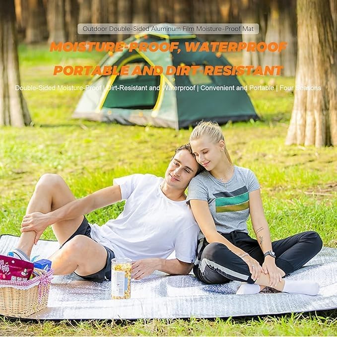 PIHARVA حصيرة نزهة من الألمنيوم 2x2م – بطانية خارجية قابلة للطي ومقاومة للماء | حصيرة سفر مقاومة للرطوبة للشاطئ، التخييم، الخيمة، المشي، الحديقة، السياحة وغطاء أرضي محمول - Image 5