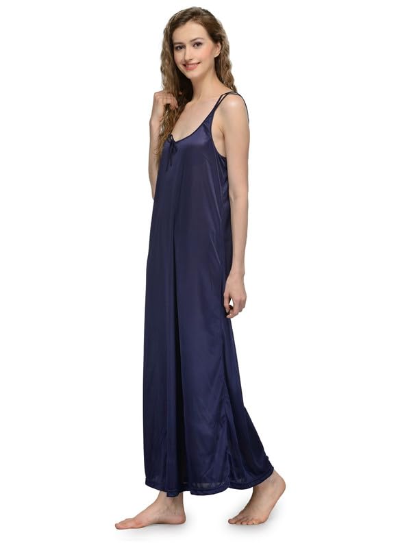 Ananqe Women's Satin Sleepwear, Adjustable Straps, Sizes Xs-6Xl, 10 Colors - Luxurious Full-Length Satin Maxi Nightdress For Comfort & Elegance, Soft & Silky Fabric Navy - Image 2