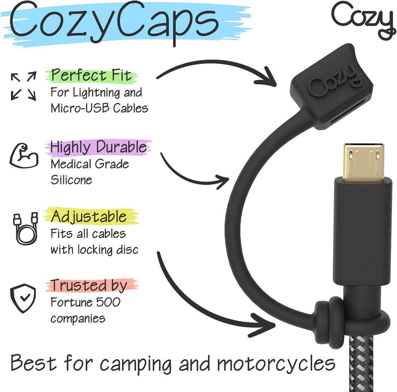 Cozy [4-Piece] USB Caps/Tether for Micro USB Cable & Compatible with Apple Charging Cable (Black) - Image 3