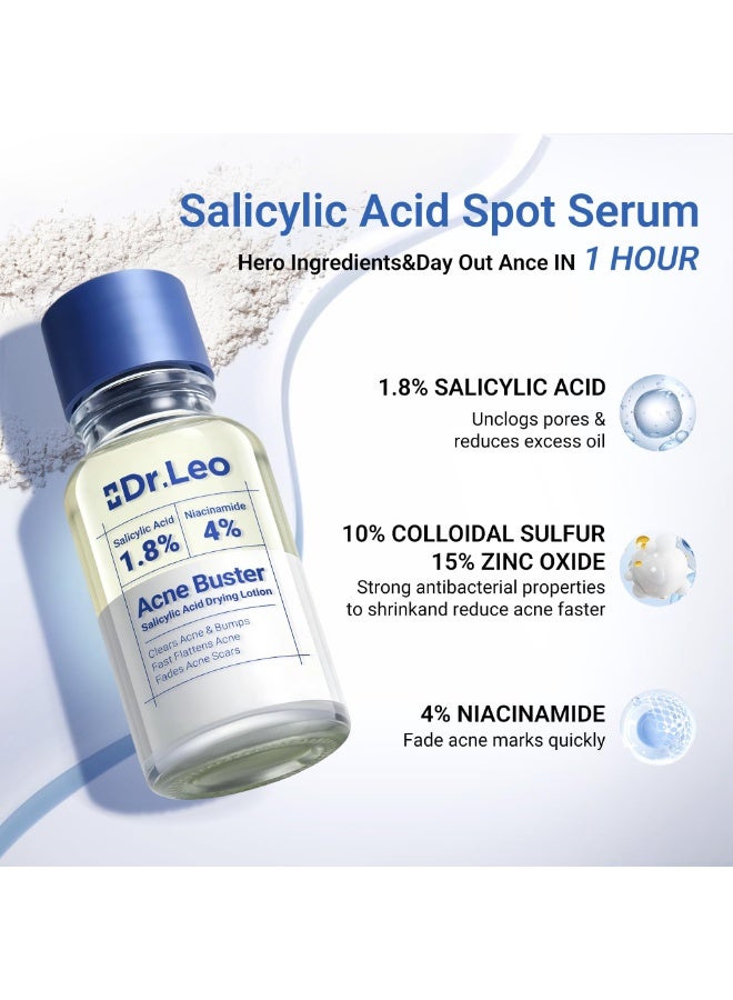 دكتور ليو سيروم بقعة حمض الساليسيليك 1.8% من دكتور ليو، علاج حب الشباب للبشرة الحساسة المعرضة لحب الشباب | نياسيناميد، تخفيف البثور بسرعة، يتلاشى علامات حب الشباب، بين عشية وضحاها وفترات الحيض، 0.33 اونصة سائلة - Image 4