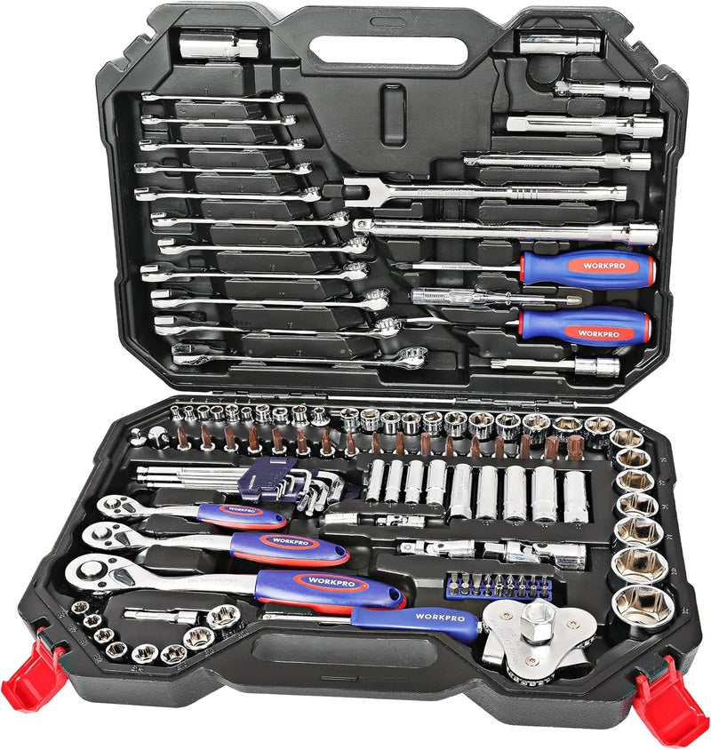 WORKPRO 123-Piece Drive Socket Set with Quick-Release Ratchet Wrench and Tools for Car Repair - Image 1