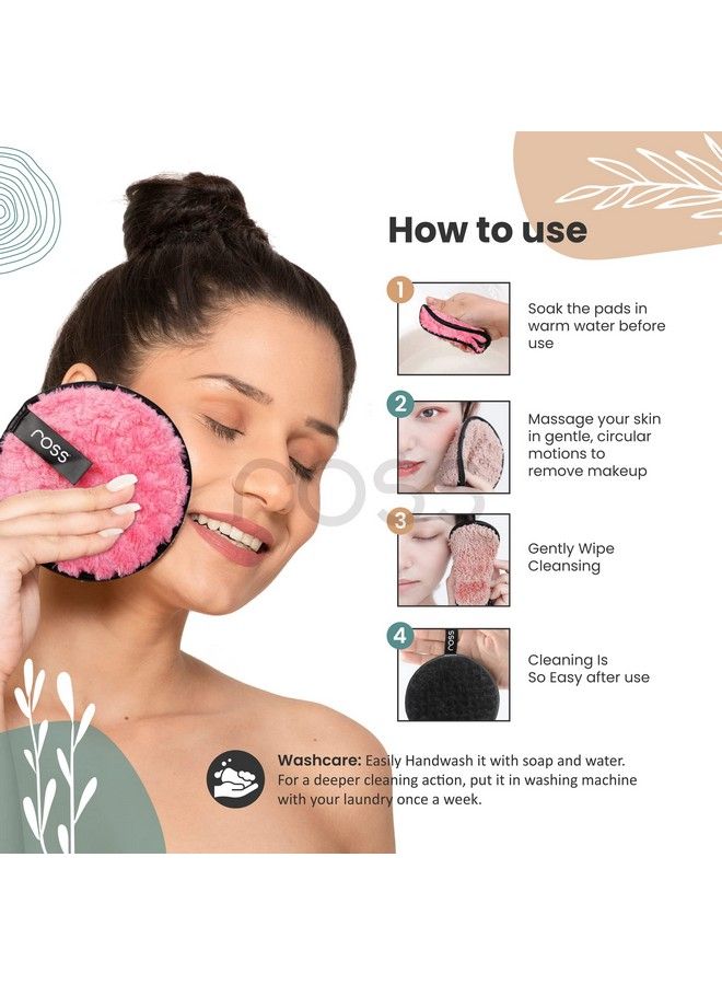 ROSS Reusable Multipurpose Makeup Removal Facial Cleansing Pads (Pack Of 2) Pink & Black ; Facial Makeup Remover Eye Makeup Remover & Foundation Simple Makeup Remover ; Safe For Dry & Sensitive Skin - Image 4