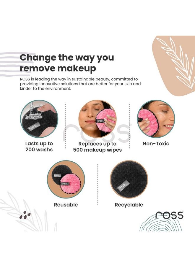 ROSS Reusable Multipurpose Makeup Removal Facial Cleansing Pads (Pack Of 2) Pink & Black ; Facial Makeup Remover Eye Makeup Remover & Foundation Simple Makeup Remover ; Safe For Dry & Sensitive Skin - Image 3