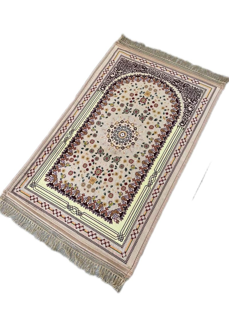 ستارجولد سجادة صلاة تركية تقليدية، مقاس كبير 70 × 110 سم، سجادة صلاة إسلامية متعددة الألوان، سجادة جانماز للرجال والنساء المسلمين - بيج