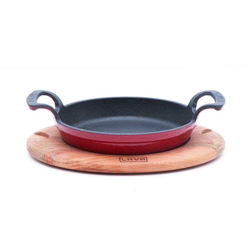 Lava Wooden Base Cast Iron Sizzler Pan, 16 cm, AH222BE
