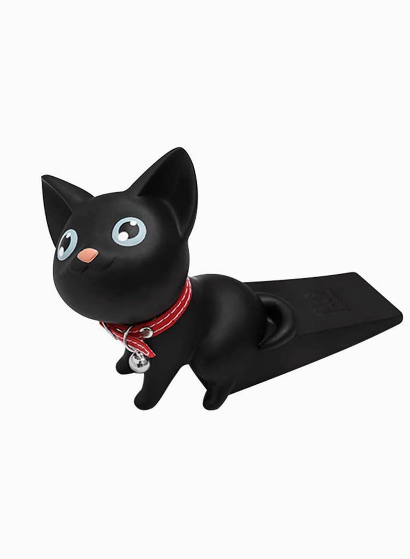 Door Stopper, Cute Cat Door Stopper Door Stop Silicone Door Stops Cute Style Door Wedge for Home and Office Black Cat, Works on All Surfaces, Non Scratching, Strong Grip (Black) - Image 1