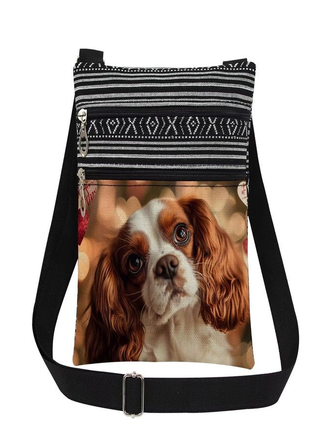 XiaoGalaee Romantic Puppy Print Crossbody Bag Cavalier King Charles Spaniel with Loving Heart Messenger Bag Travel Men Adjustable Shoulder Strap Crossbody Purse Valentine's Day Birthday Gift for Her - Image 1