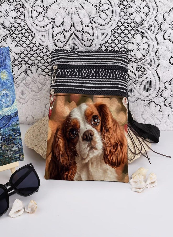 XiaoGalaee Romantic Puppy Print Crossbody Bag Cavalier King Charles Spaniel with Loving Heart Messenger Bag Travel Men Adjustable Shoulder Strap Crossbody Purse Valentine's Day Birthday Gift for Her - Image 3