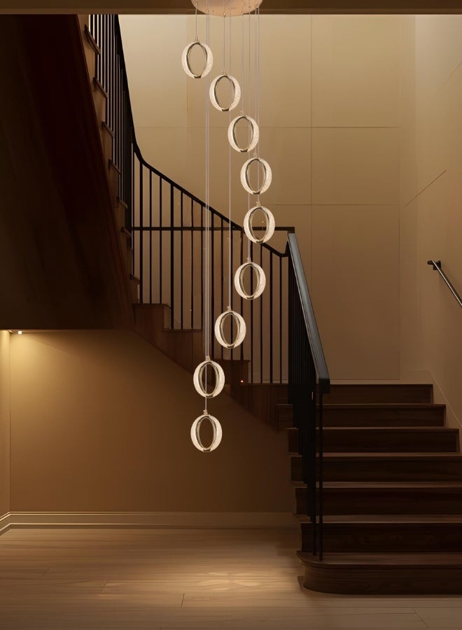 10-Light LED Bubble Crystal Spiral Chandelier - Golden Pendant Design for Stairwells and Entryways - Image 1
