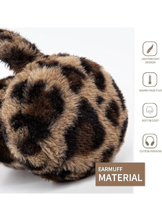 Women Ear Muffs Winter Girls Earmuffs Fuzzy Kids Ear Muff Cute Fluffy Ear Warmers Foldable Ear Covers Boy, One Size, leopard print - Image 2