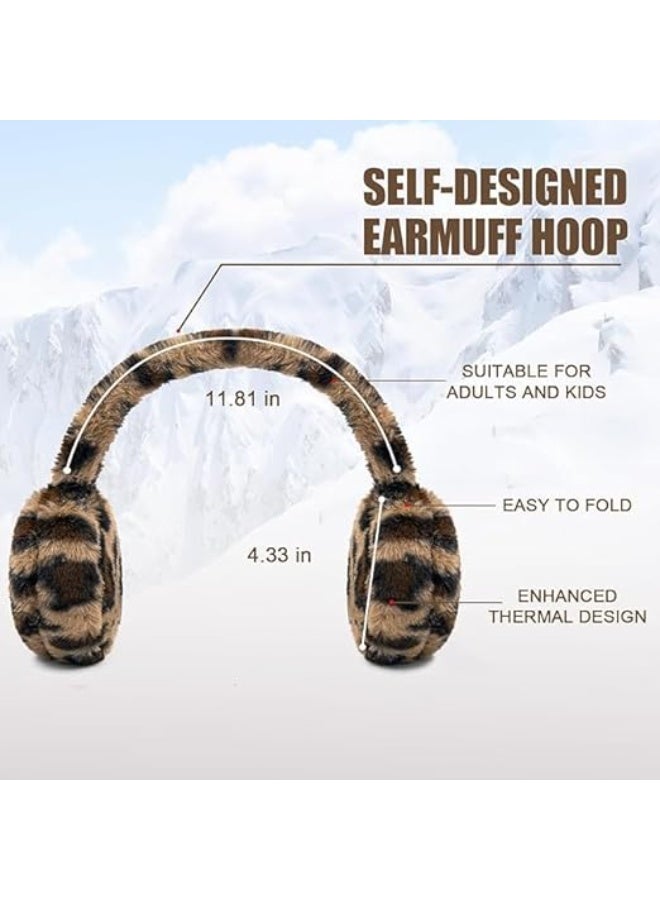 Women Ear Muffs Winter Girls Earmuffs Fuzzy Kids Ear Muff Cute Fluffy Ear Warmers Foldable Ear Covers Boy, One Size, leopard print - Image 3