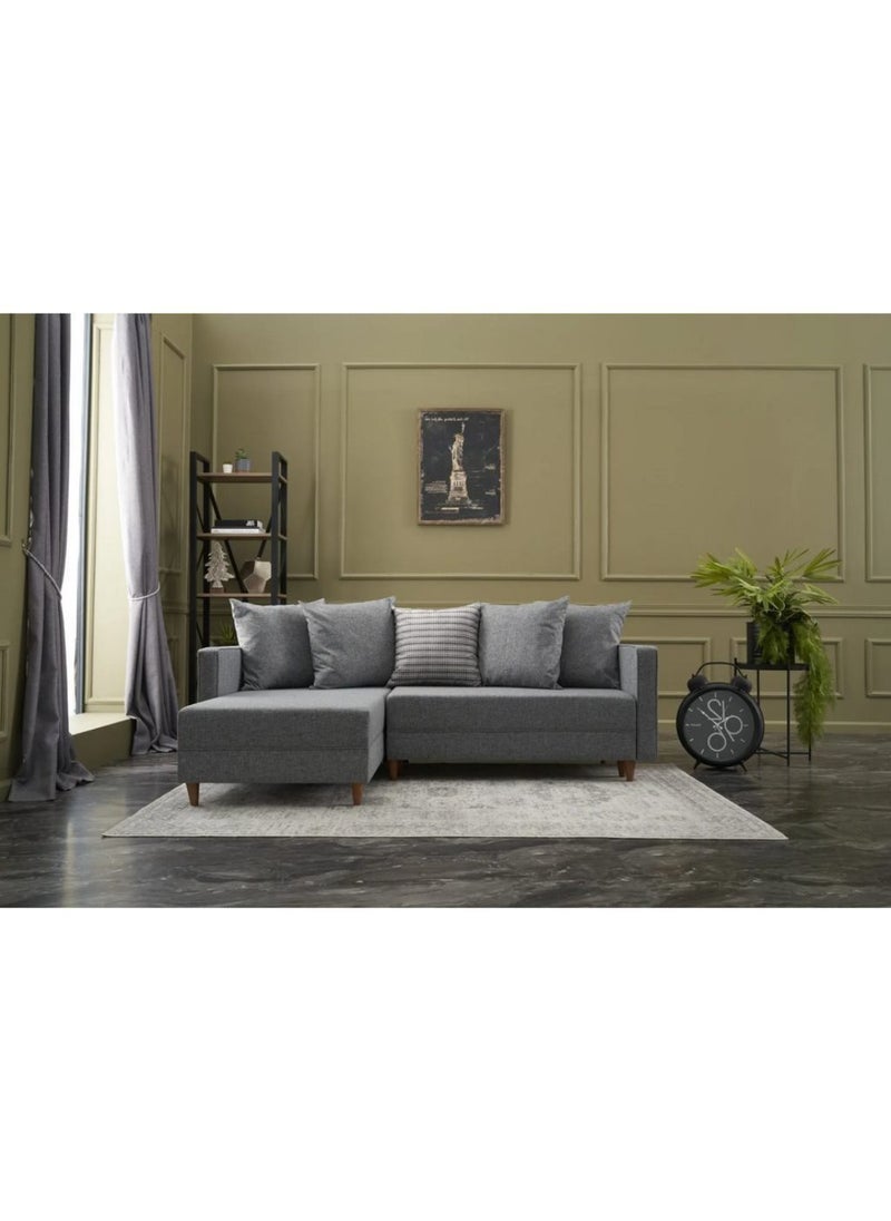Homzmart Swedish Wood and Linen L-Shape Sofa  - Grey  - Image 1