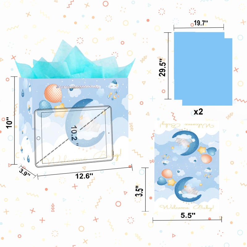 Gfinyhm 13"" Baby Boy Gift Bag For Baby Shower Or Birthday With Handle  Tissue Paper And Greeting Card (Elephant) - Image 4