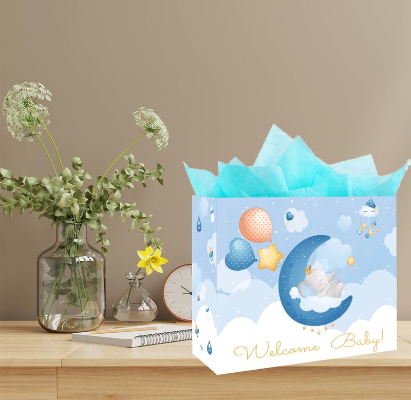 Gfinyhm 13"" Baby Boy Gift Bag For Baby Shower Or Birthday With Handle  Tissue Paper And Greeting Card (Elephant) - Image 3