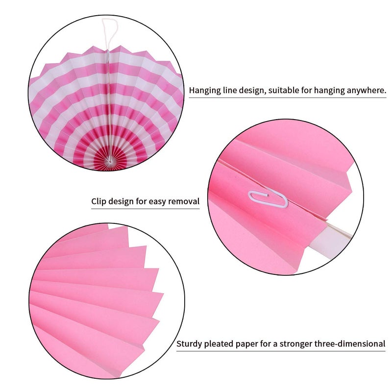 HK balloons Hanging Red Paper Fans Decoration Set for Wedding Birthday Anniversary Baby Shower Festive Decorations New Year Round Events Accessories Set of 6 Pink - Image 3