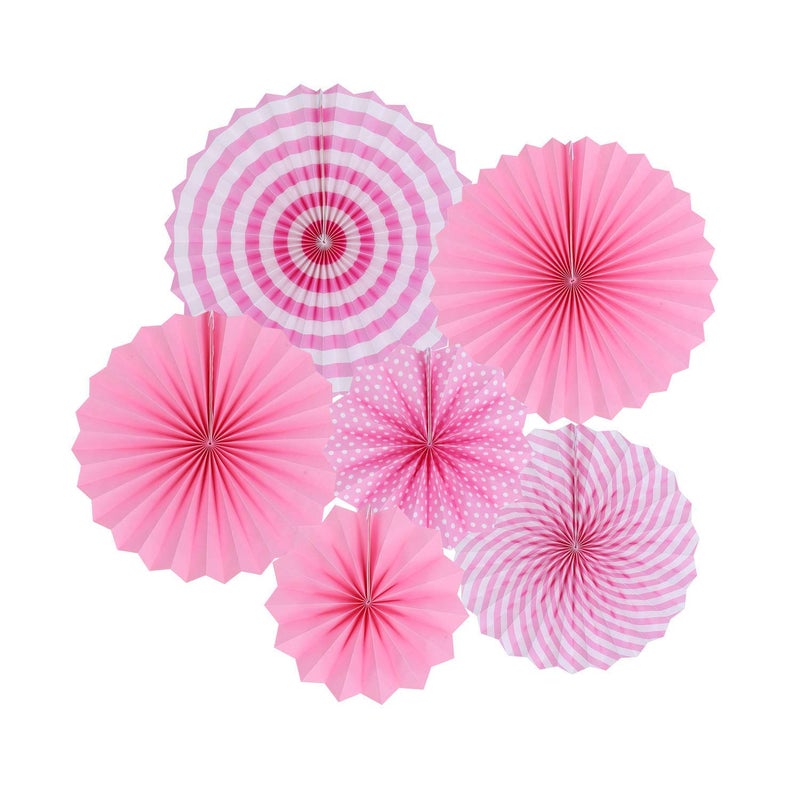 HK balloons Hanging Red Paper Fans Decoration Set for Wedding Birthday Anniversary Baby Shower Festive Decorations New Year Round Events Accessories Set of 6 Pink - Image 1