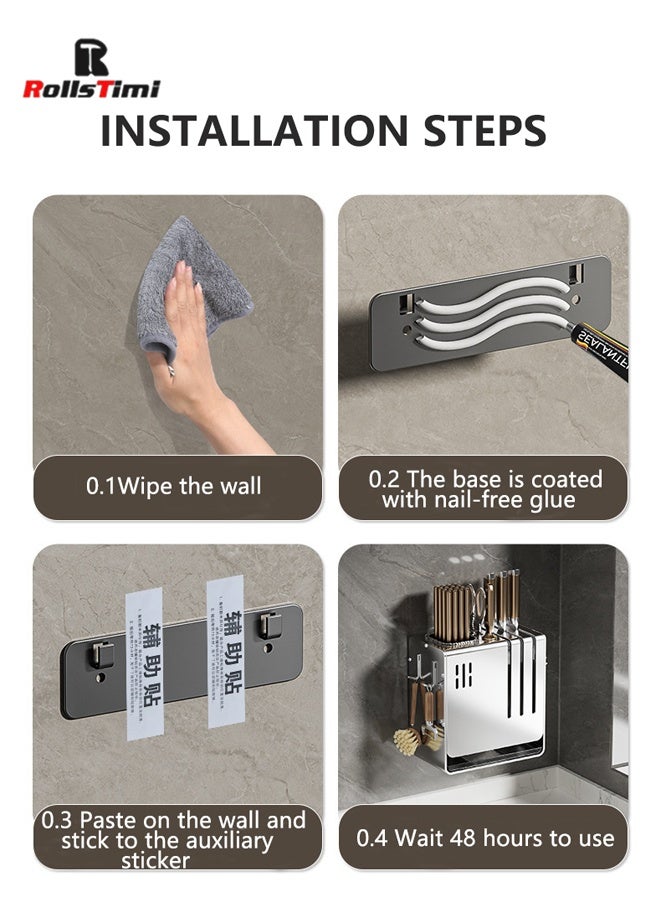 RollsTimi  Multi-Functional Kitchen Knife Holder Storage Rack Wall-Mounted Chopstick Basket Household Countertop Space-Saving Organizer - Image 3