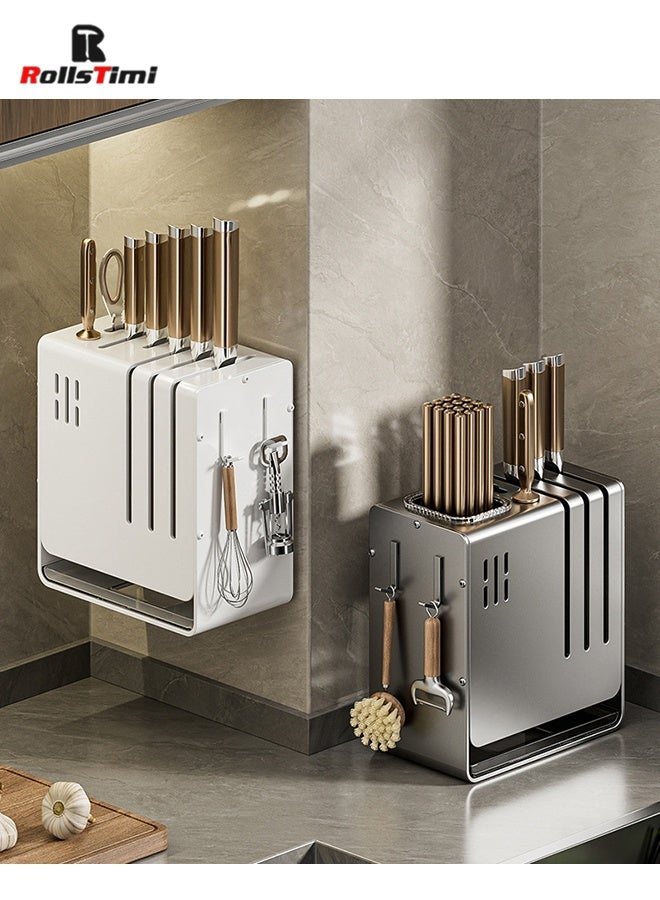 RollsTimi  Multi-Functional Kitchen Knife Holder Storage Rack Wall-Mounted Chopstick Basket Household Countertop Space-Saving Organizer - Image 2