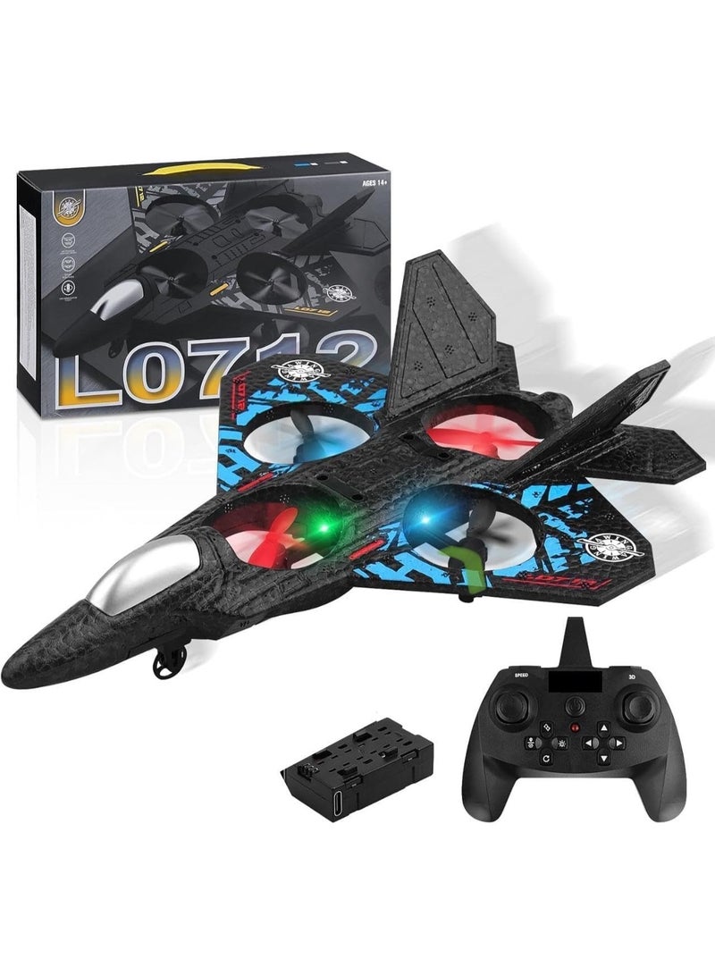 RC Drone Aircraft with LED Lights, 25cm Length, Remote Control, Rechargeable Battery, Spare Propellers, Ages 14+ - No: L0712 - Image 1