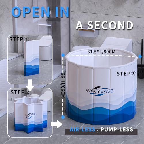 WAVYEASE Portable Bath Tub for Adults -(31.5"L x 26"H) Foldable Cold Plunge Tub for Recovery - Collapsible Soaking Bath Tub for Shower Stall Home SPA - Outdoor Ice Bathtub for Athletes (White) - Image 2