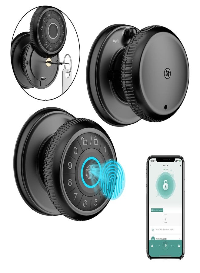 BIWIBON 4-in-1 Smart Door Knob, Fingerprint Door Knob with App Control, Smart Fingerprint Door Lock with Keypad, Real Privacy Mode, Auto Lock, Ideal for Home, Bedroom, Garages &Office, Black,1 Pack