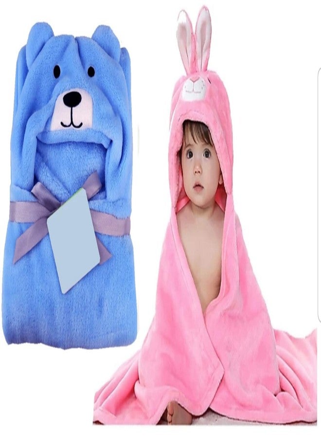 First Kick Baby Blankets Newborn Combo Pack of Super Soft Bathrobe Baby Wrapper Durable Fleece Polyester Cum Baby Bath Towel for Baby Boys Girls (80cm x 80cm, 0-6 Months) Pack of 2 Blue Pink - Image 1