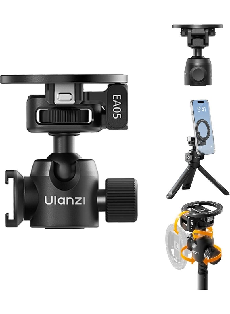 ULANZI EA05 3-in-1 Multifunctional Ball Head, Tripod Ball Head Mount w Magnetic Ring + 1/4" Screw, 360° Rotating Panoramic Head w Cold Shoe for Phone, Action Camera, DSLR, Tripod, 3.3lbs Load - Image 1