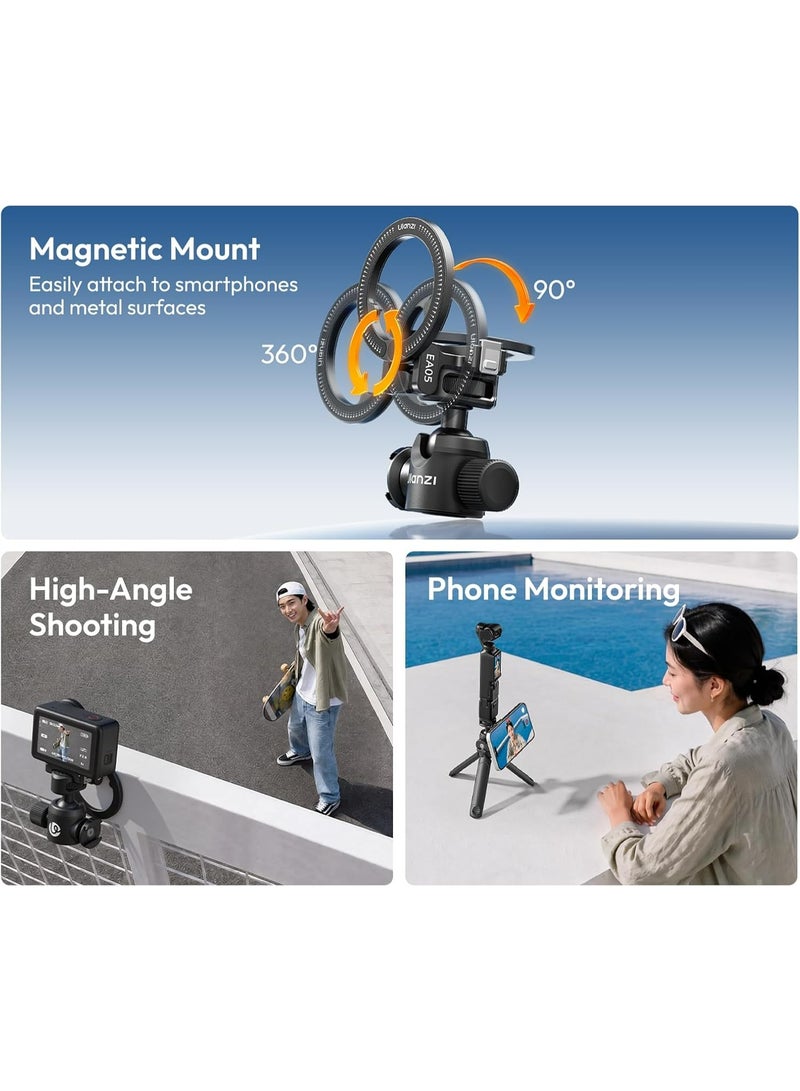 ULANZI EA05 3-in-1 Multifunctional Ball Head, Tripod Ball Head Mount w Magnetic Ring + 1/4" Screw, 360° Rotating Panoramic Head w Cold Shoe for Phone, Action Camera, DSLR, Tripod, 3.3lbs Load - Image 4