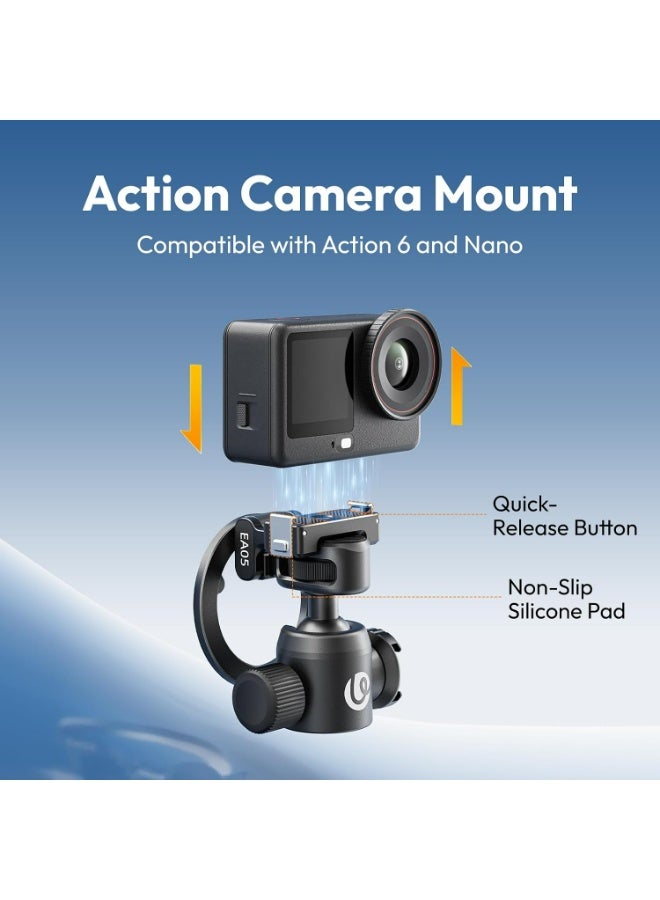 ULANZI EA05 3-in-1 Multifunctional Ball Head, Tripod Ball Head Mount w Magnetic Ring + 1/4" Screw, 360° Rotating Panoramic Head w Cold Shoe for Phone, Action Camera, DSLR, Tripod, 3.3lbs Load - Image 5