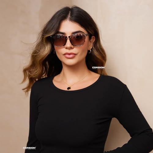 COASION Women's Polarized Sunglasses for Medium to Large Faces - Fashion Square Shades UV400 Protection(Tortoise/Gradient Brown) - Image 3