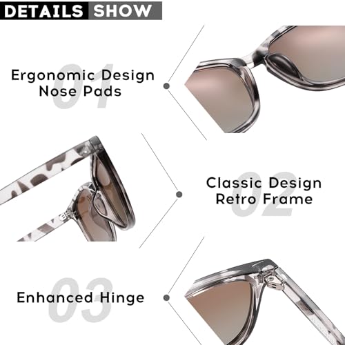COASION Women's Polarized Sunglasses for Medium to Large Faces - Fashion Square Shades UV400 Protection(Tortoise/Gradient Brown) - Image 4