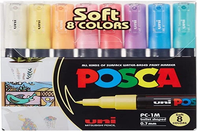 POSCA Mitsubishi Uni Posca - Pc1Mc - Extra Fine Bullet Tip Pen - Soft Colors, 8 Pc - Image 1