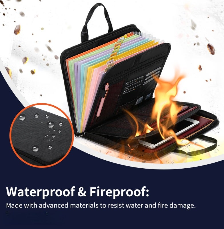 Fireproof & Waterproof Accordion Document File Bag, Foldable Expanding Organizer with Zipper, Large Capacity File Folder (No Handle) - Image 1