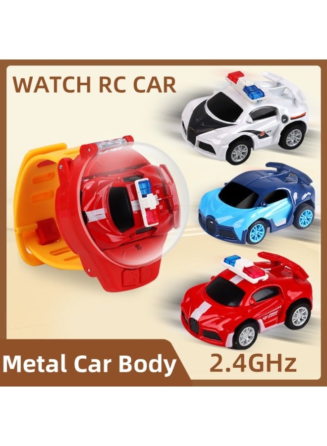 Shake The Same Mini Children's Watch Remote Control Police Car 2.4g Alloy Remote Control Car Children's Toy Remote Control Car-Color:Alloy Blue Cloth Gadi (charging Version)  - Image 2