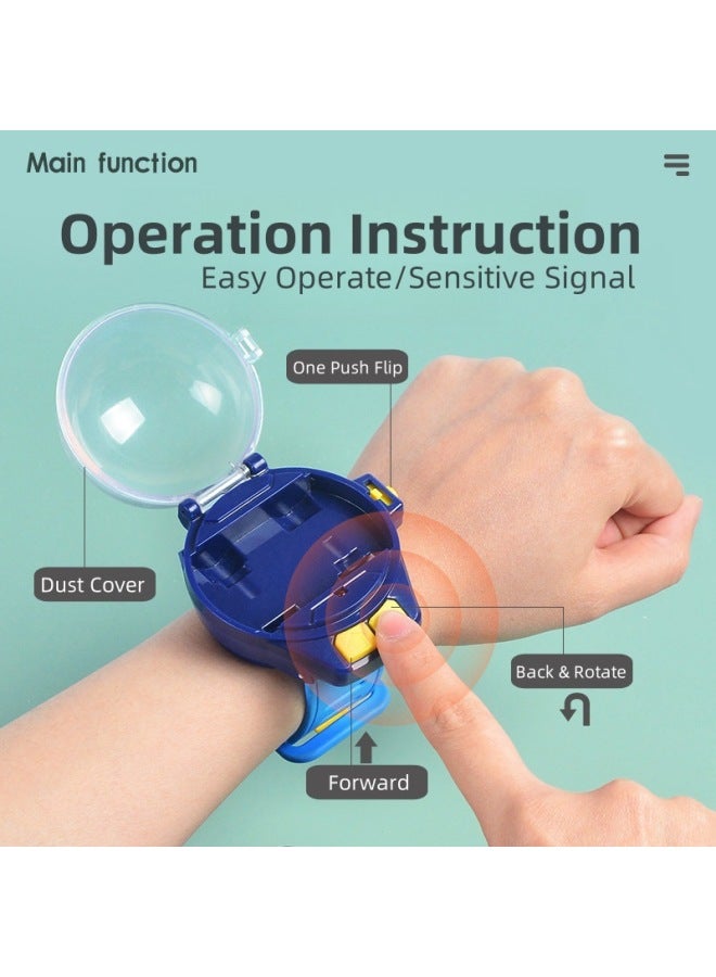Shake The Same Mini Children's Watch Remote Control Police Car 2.4g Alloy Remote Control Car Children's Toy Remote Control Car-Color:Alloy Blue Cloth Gadi (charging Version)  - Image 3