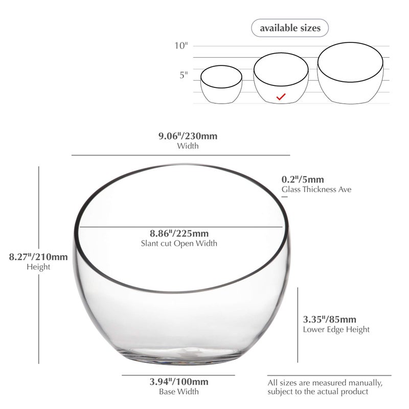 WGVI WGV Slant Cut Bowl Glass Vase  Width 9""  Height 8.25""  Clear Terrarium  Candy Dish  Fruit Jar  Floral Container for Wedding Party Event  Home Office Decor  1 Piece - Image 2