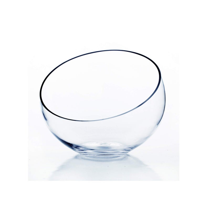 WGVI WGV Slant Cut Bowl Glass Vase  Width 9""  Height 8.25""  Clear Terrarium  Candy Dish  Fruit Jar  Floral Container for Wedding Party Event  Home Office Decor  1 Piece - Image 1