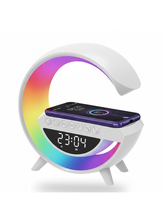 3 in 1 Wireless Charging Speaker BT3401 , RGB Light Table Lamp with Bluetooth Speaker, Wireless Charging Pad, FM Radio, AUX/USB Inputs & MicroSD Support , Perfect for Home, Office & Aesthetic Room Décor - Image 4