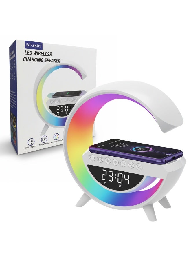 3 in 1 Wireless Charging Speaker BT3401 , RGB Light Table Lamp with Bluetooth Speaker, Wireless Charging Pad, FM Radio, AUX/USB Inputs & MicroSD Support , Perfect for Home, Office & Aesthetic Room Décor - Image 1