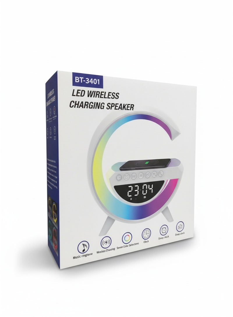 3 in 1 Wireless Charging Speaker BT3401 , RGB Light Table Lamp with Bluetooth Speaker, Wireless Charging Pad, FM Radio, AUX/USB Inputs & MicroSD Support , Perfect for Home, Office & Aesthetic Room Décor - Image 5