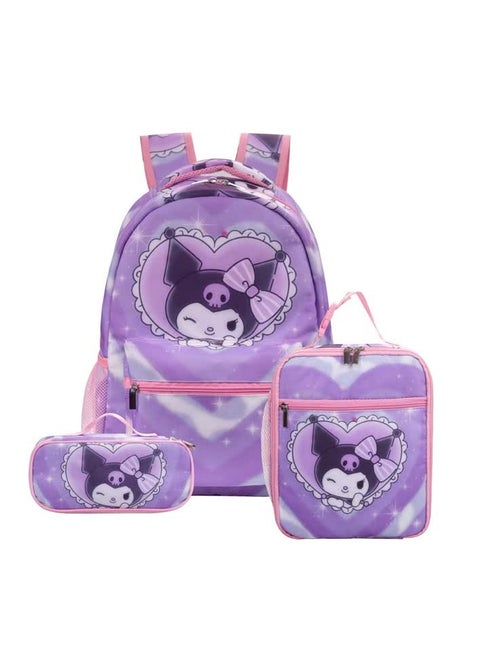 Cartoon Kulomi Kuromi three-piece set Cinnamon dog KT schoolboy school bag kids cartoon backpack backpack,D8 Kulomi three-piece set 04