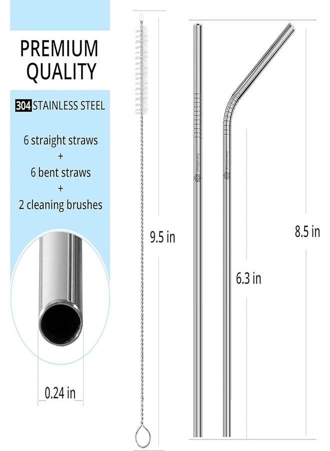 Bulfyss Reusable BPA-Free Metal, Thick, Long, Dishwasher Safe Stainless Steel Drinking Straws, 8.5 Inches (2 Straight, 2 Bend and 1 Cleaning Brush - Set of 4 - Image 4