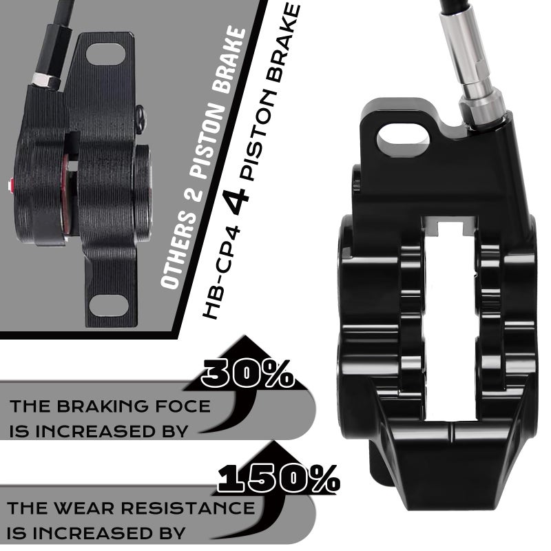 BUCKLOS MTB Hydraulic Disc Brake Set 4 Pistons Front 850mm and Rear 1550mm Hydraulic Brakes with Aluminum Alloy Lever with Caliper Ceramic Brake Pad Fit Mountain Bike,Ebike,Fat Bike HB-CP4 (Pre-Bled) - Image 2