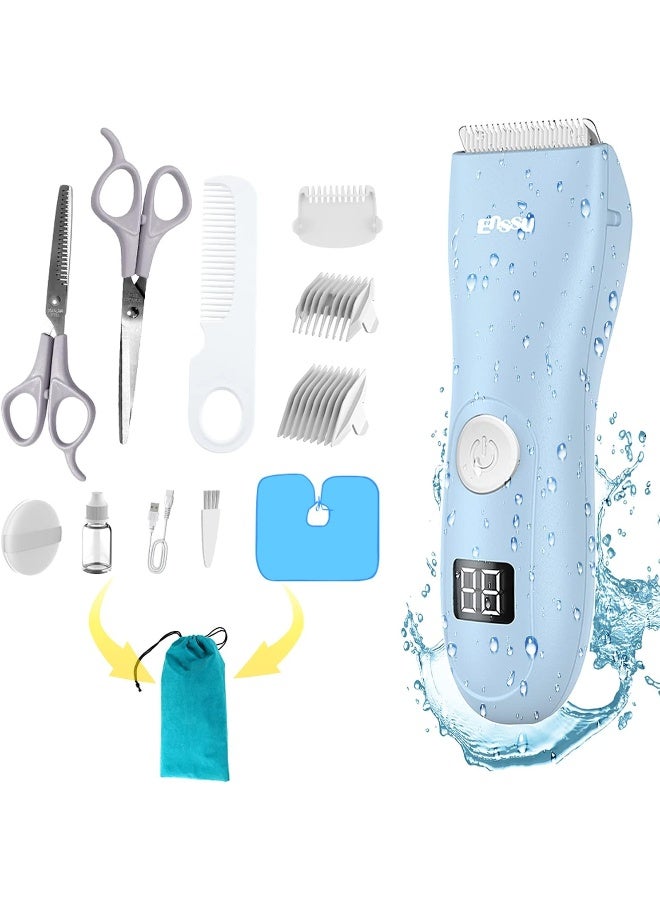 OPENBEAUTY Baby Hair Clippers Noiseless Hair Clippers for Kids Waterproof Rechargeable Cordless Hair Clipper with LCD Display (Blue) - Image 1