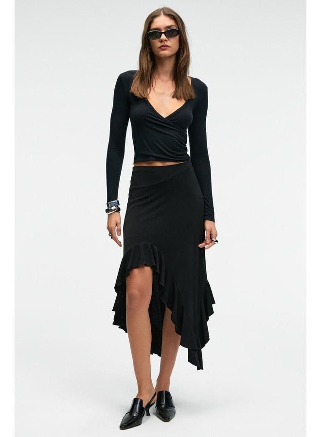 GRIMELANGE ADOBRE Women's Flexible Fabric Asymmetrical Cut Black Skirt. - Image 1